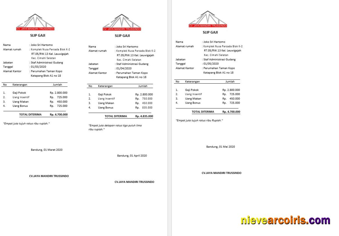 CV. Jaya Mandiri Trussindo building materials store payslip (in Indonesian language)